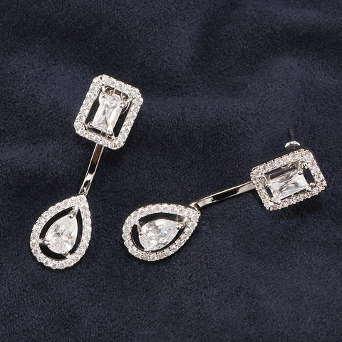Prachtige Koperen Waterdruppel Vierkante Zirkoon Hangende Oorbellen Voor Vrouwen Geometrische Elegante Sieraden