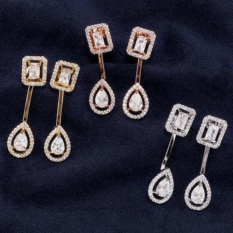 Prachtige Koperen Waterdruppel Vierkante Zirkoon Hangende Oorbellen Voor Vrouwen Geometrische Elegante Sieraden