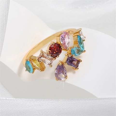 Open Verstelbare Ring Koper Kleurrijke Zirkonia In Meerdere Vormen Westerse Mode Sieraden Voor Dames