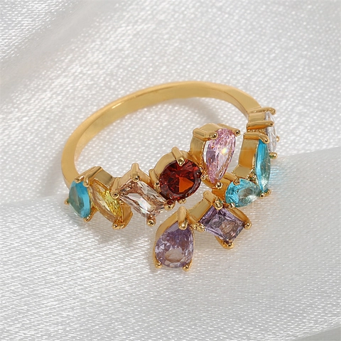 Open Verstelbare Ring Koper Kleurrijke Zirkonia In Meerdere Vormen Westerse Mode Sieraden Voor Dames