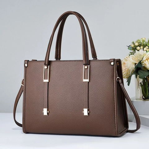 Bolso De Mano Tote De Gran Capacidad Para Mujer Cuero PU Patrón Lychee Con Correa Extraíble Simple Elegante