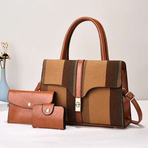 Borsa Tote Grande Capacità da Donna Retro Colore a Contrasto Borsa in Pelle PU Borsa Casual da Commuter