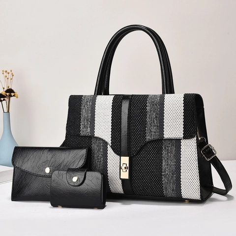Borsa Tote Grande Capacità da Donna Retro Colore a Contrasto Borsa in Pelle PU Borsa Casual da Commuter