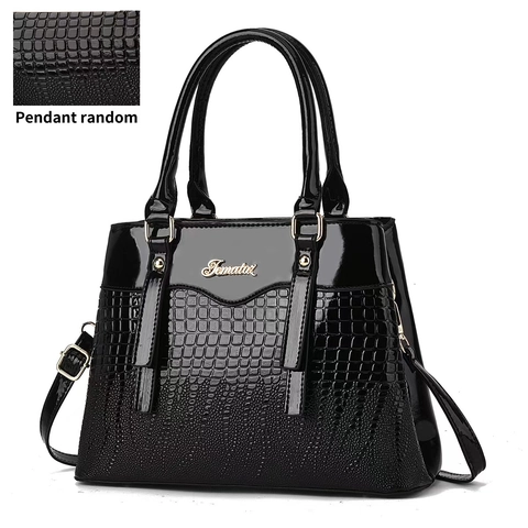 Glossy PU Leather Handbag Women Lizard Pattern Patchwork Large Capacity Shoulder Bag With Top Handle Trendy Crossbody
