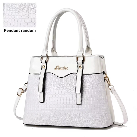Glossy PU Leather Handbag Women Lizard Pattern Patchwork Large Capacity Shoulder Bag With Top Handle Trendy Crossbody