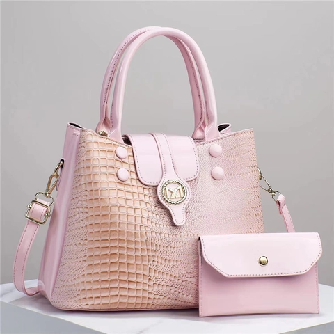 Borsa A Mano E Pochette Da Donna Motivo Coccodrillo Pelle PU Lucida Grande Capacità Elegante Borsa A Spalla