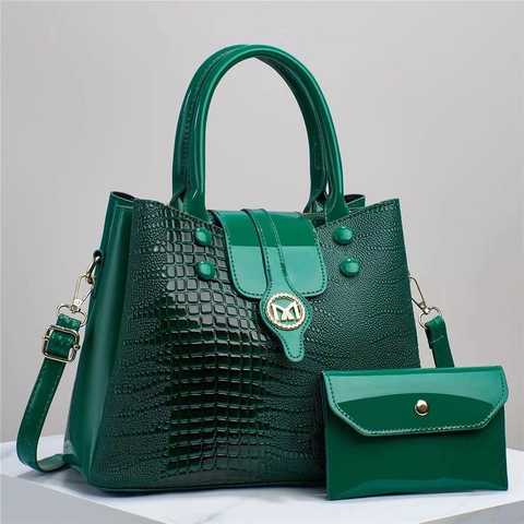 Borsa A Mano E Pochette Da Donna Motivo Coccodrillo Pelle PU Lucida Grande Capacità Elegante Borsa A Spalla