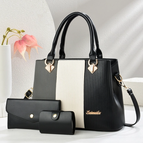 Borsa Da Donna Portafoglio E Porta Carte Pelle PU Patchwork Blocco Di Colore Strisce Verticali Grande Capacità Elegante Borsa
