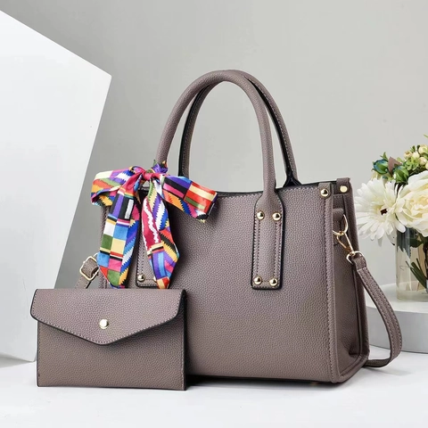 Sac À Main Femme En Cuir PU Grand Fourre-Tout Motif Lychee Sac À Bandoulière Bureau Avec Foulard Et Pochette
