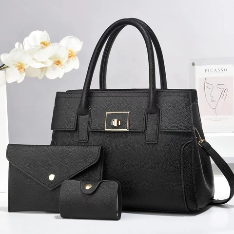 Litchi-Muster PU-Leder Handtasche Umhängetasche Clutch Und Kartenhalter Für Damen Schicke Große Kapazität Mit Goldener Hardware