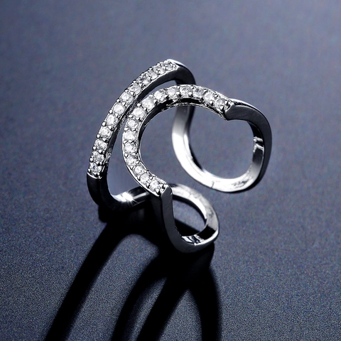 Chic Geometric Open Nail Ring Copper Pavé Zircon Double Layer Adjustable Finger Armor Jewelry For Women Elegant Accessory