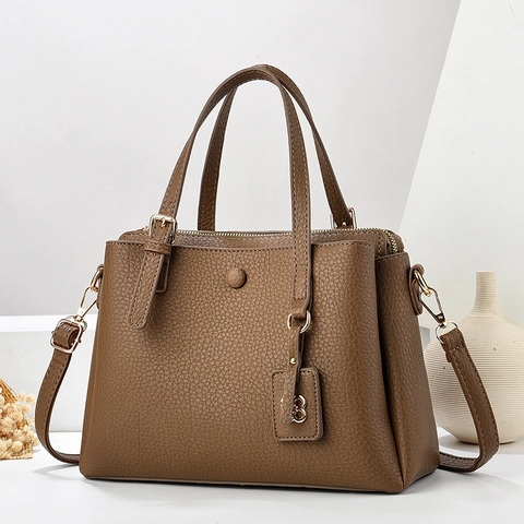 Sac À Main Femme Cuir PU Grain Lychee Sac À Bandoulière Porté Épaule Navette Tendance Grande Capacité Élégant