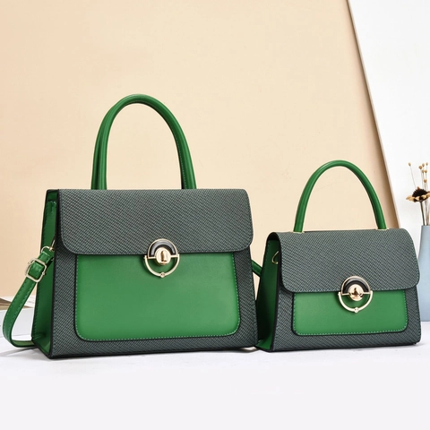 Women Fashion Handbag And Crossbody Bag PU Leather Woven Fabric Large Capacity Elegant Circular Metal Lock Adjustable Strap