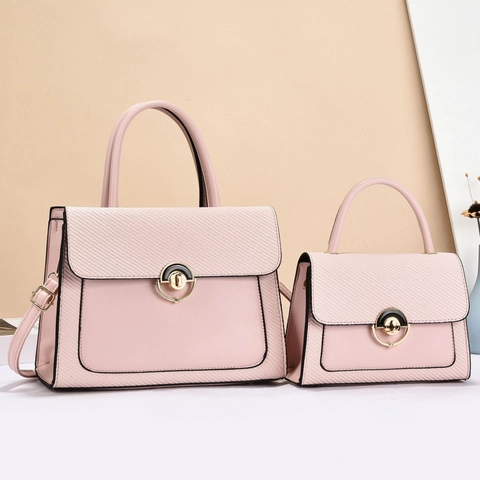 Borsa A Mano E Borsa A Tracolla In Pelle PU E Tessuto Da Donna Cuciture A Contrasto Chiusura In Metallo Rotonda Borse Coordinate