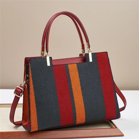 Elegante Borsa A Mano Intrecciata A Righe Per Donna Finiture In Pelle PU Borsa Tote Con Tracolla Rimovibile Stile Retro Chic