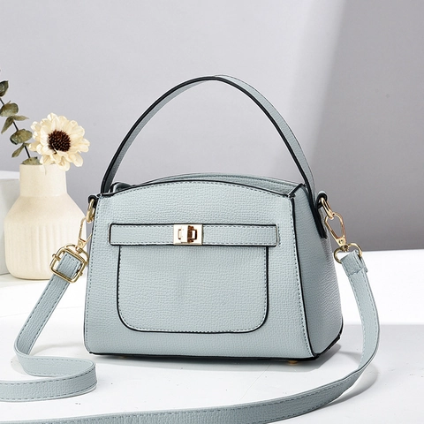 Women Chic Shoulder Bag Litchi Grain PU Leather Crossbody Handbag Gold Twist Lock Top Handle Retro Trendy Daily Commute