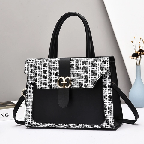 Dames Handtas PU Leer Kleurblok Monogram Patchwork Grote Capaciteit Tote Schoudertas Eenvoudige Stedelijke Stijl