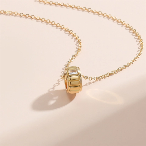 Minimalistische Zylinder Anhänger Halskette Kupfer Zirkonia Schlüsselbein Kette Leichter Luxus Schmuck Für Frauen