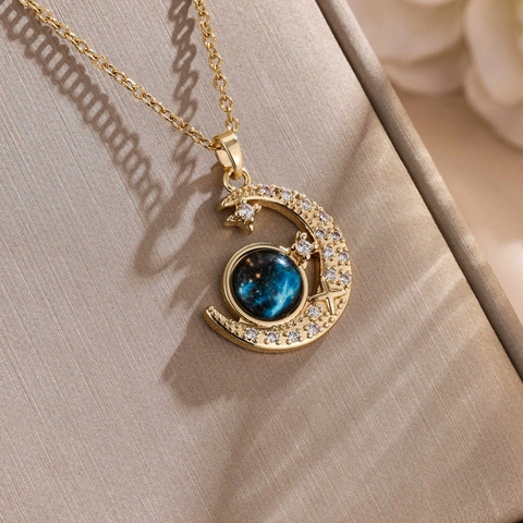 Sternenhimmel Galaxie Anhänger Halskette Kupfer Zirkonia Astronaut Planet Mond Stern Modeschmuck Für Damen