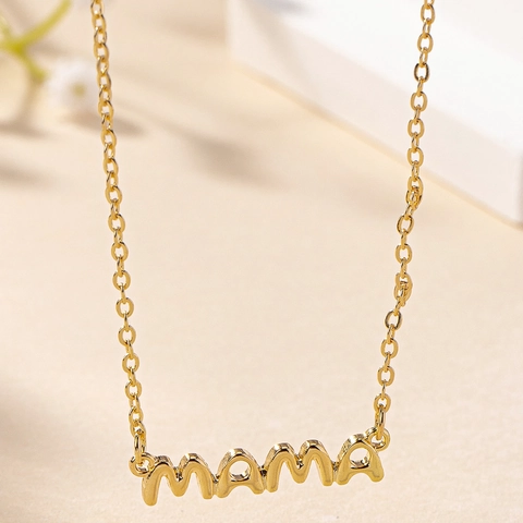 Collar Con Colgante De Letra Mama Color Dorado Aleación Joyería Sencilla Elegante Regalo Para Mamá