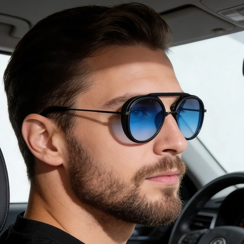 Retro Steampunk Sonnenbrille Herren Metall Doppelsteg Rundes Gestell UV Schutz Farbverlauf Gläser Mode Outdoor Brille