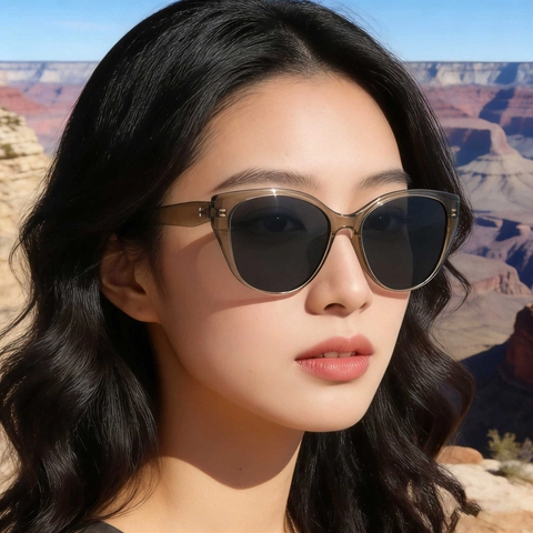 Modische Katzenaugen Sonnenbrille UV400 TAC Gläser PC Metall Rahmen Nietendekor Outdoor Reise Damen