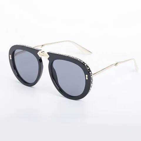 Dames Oversized Opvouwbare Zonnebril Met Strass Kristal PC Lenzen Metalen Frame UV400 Bescherming Retro Mode