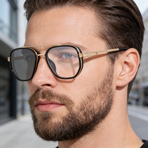 Occhiali Da Sole Fotocromatici Da Uomo Quadrati Aviator Doppio Ponte Montura In Metallo Protezione UV400 Moda Vintage