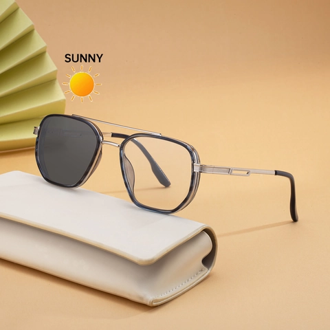 Occhiali Da Sole Fotocromatici Da Uomo Quadrati Aviator Doppio Ponte Montura In Metallo Protezione UV400 Moda Vintage
