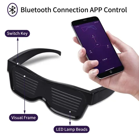 LED Glasses Bluetooth APP Control DIY Pattern Text Display Rechargeable ABS Plastic Party Club Rave Festival Accessories