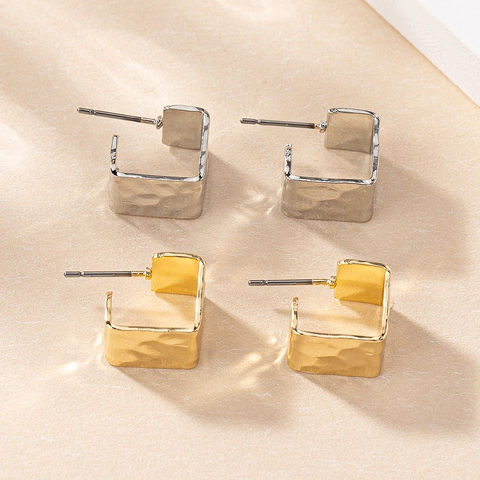 Quadratische Ohrringe Mit Hammerschlag-Struktur Minimalistische Geometrische Legierung Vintage Schmuck Damen