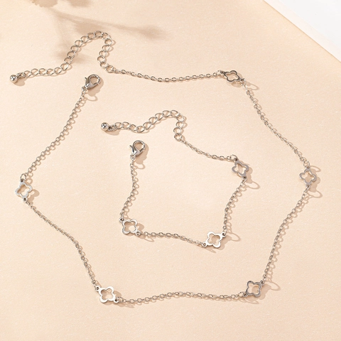Set Di Gioielli Con Collana E Bracciale Quadrifoglio Cavo Per Donna Lega Minimalista Elegante Set Di Gioielli Quotidiani