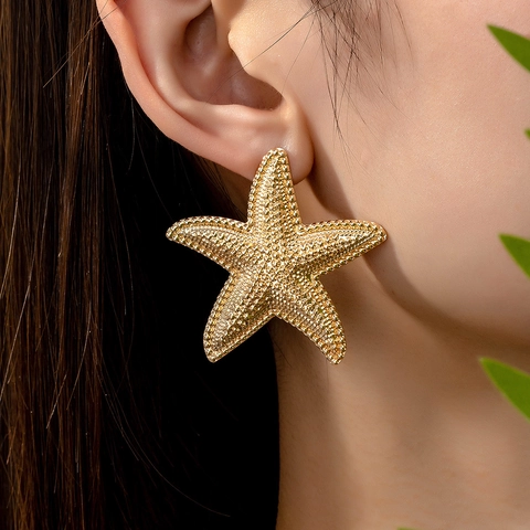 Seestern Stecker Ohrringe Legierung Strukturiert Statement Schmuck Ozean Strand Thema Elegant Mode Übergröße Für Damen