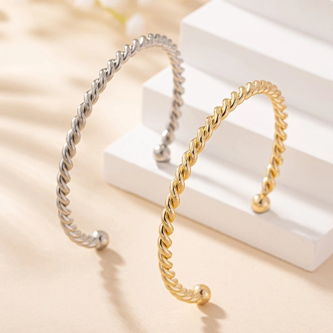 Twisted Rope Open Cuff Bracelet Alloy Metal Minimalist Retro Adjustable Bangle Jewelry For Women Trendy Stylish
