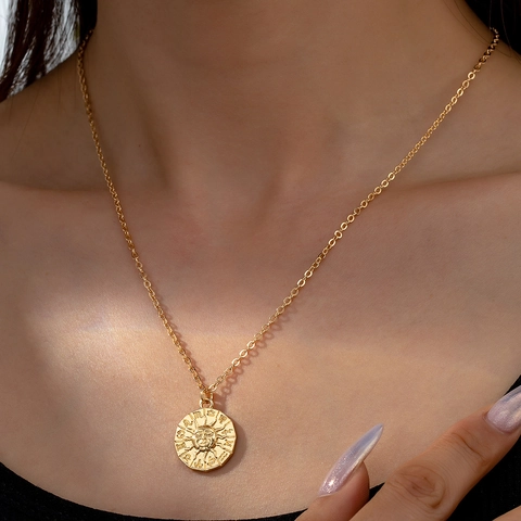 Collana Con Pendente Moneta Sole Zodiaco Rilievo Vintage Gioielli In Lega Di Zinco Per Donne Accessorio Elegante Boho