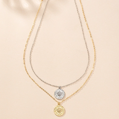 Collana Con Pendente Moneta Sole Zodiaco Rilievo Vintage Gioielli In Lega Di Zinco Per Donne Accessorio Elegante Boho