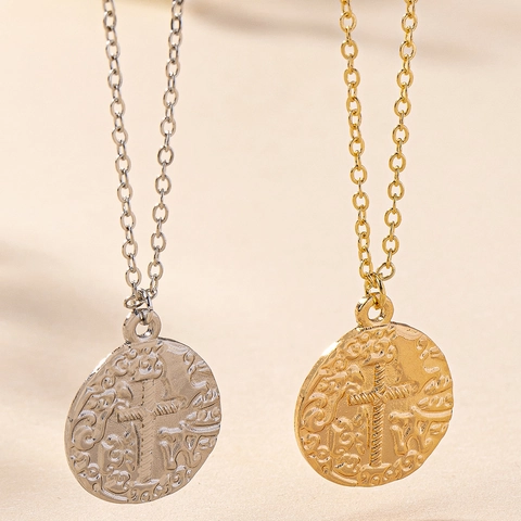 Vintage Kreuz Münze Anhänger Halskette Legierung Retro Geprägt Religiöser Schmuck Für Frauen Elegant Minimalistisch