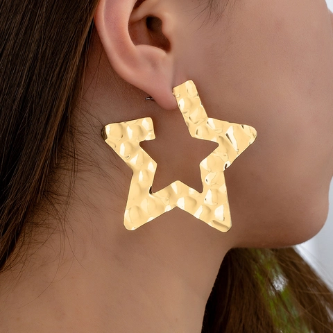Hohlstern Ohrstecker Große Hammerschlag Legierung Geometrischer Statement Schmuck Für Damen Mode Minimalistisch Elegant