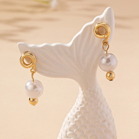 Elegant Alloy Imitation Artificial Pearl Drop Earrings French Retro Geometric Twisted Knot Gold Plated For Women Party Gift
