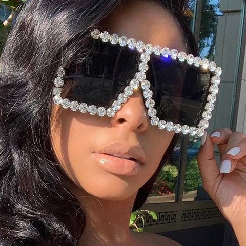 Oversized Square Sunglasses Rhinestone Border PC Metal Frame Gradient Lens UV Protection Fashion Y2K Party Luxury Women