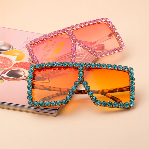 Oversized Square Sunglasses Rhinestone Border PC Metal Frame Gradient Lens UV Protection Fashion Y2K Party Luxury Women