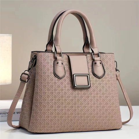 Women PU Leather Handbag Woven Embossed Texture Top Handle Crossbody Bag With Adjustable Strap And Metal Buckle Elegant