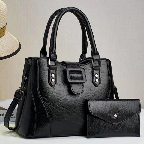 Women Handbag And Wallet PU Leather Large Capacity Shoulder Crossbody Bag Vintage Texture Commute Stylish Purse