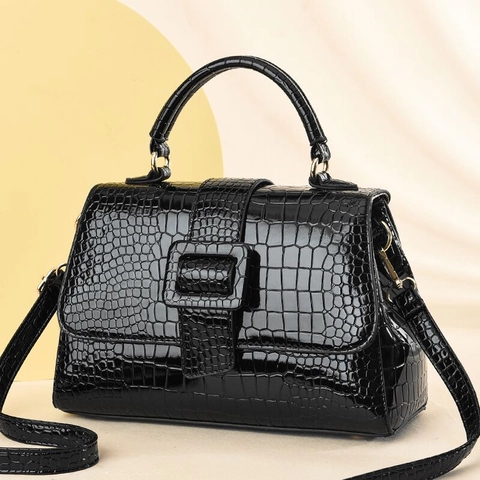 Crocodile Pattern PU Leather Handbag Women Elegant Top Handle Shoulder Crossbody Bag With Square Buckle Chic Trendy
