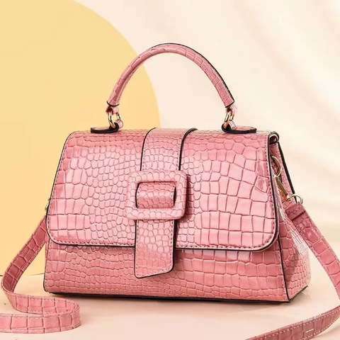 Crocodile Pattern PU Leather Handbag Women Elegant Top Handle Shoulder Crossbody Bag With Square Buckle Chic Trendy