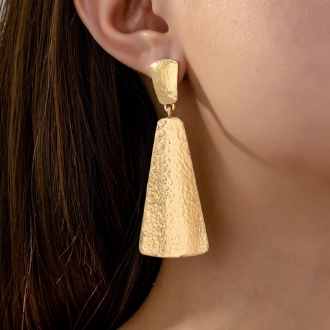 Orecchini Pendenti Geometrici Martellati Oro Vintage Lega Lunghi Per Donne