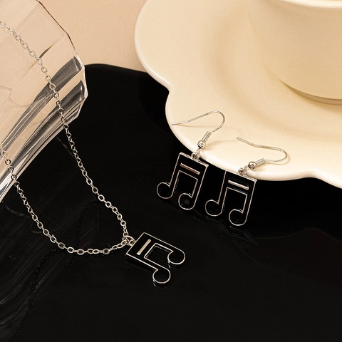Music Note Necklace And Hook Earrings Zinc Alloy Enamel Eighth Note Pendant Elegant Fashion Jewelry For Women Girls
