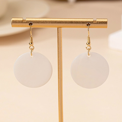 Round Shell Drop Earrings White Mother Of Artificial Pearl Geometric Dangle Minimalist Gold Hook Vacation Jewelry For Women