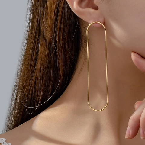 Hollow Oval Hoop Earrings Metal Geometric Minimalist Long Line Dangle For Women Fashion Accessory