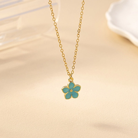 Flower Pendant Necklace Alloy Enamel Five Petal Blossom Sweet Elegant Drip Oil Jewelry For Women Girls